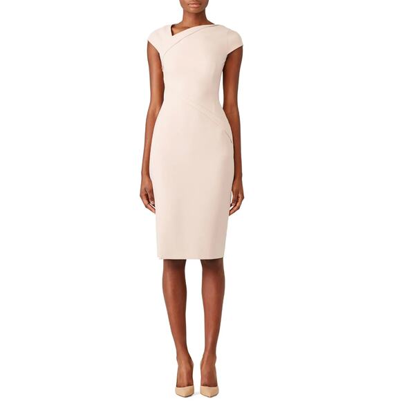 L.K. BENNETT Sissi Asymmetric Neck Knee Length Sheath Dress Pink/nude - Picture 11 of 13